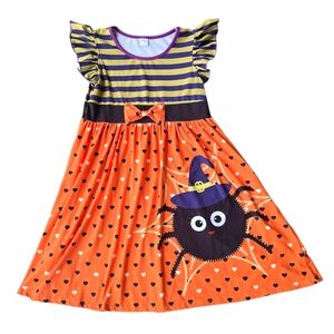 Penelope Plumm Halloween Spider Angel Sleeve Dress Orange Black Purple Size 12